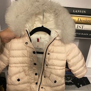 Moncler Kids Puffer Jacket with Fur Hood in Cream